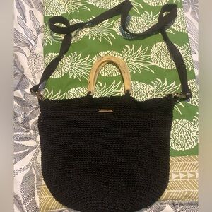 O'Neill Black Knit Shoulder Bag with Turtle Shell Handles